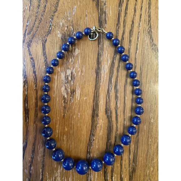 Vintage Navy Blue Genuine Lucite Beaded Necklace - Picture 1 of 3